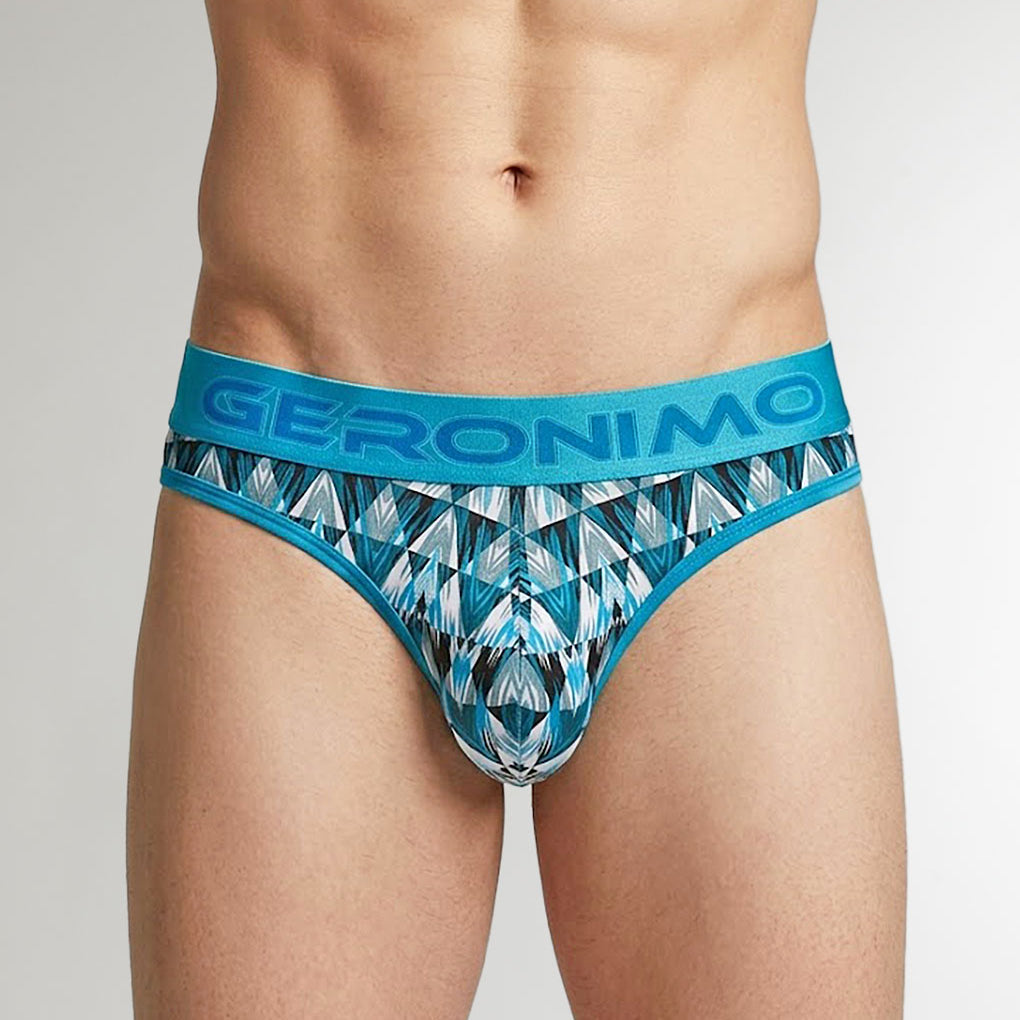 Geronimo Modern Mosaic Thong Turquoise - men's micro modal thong underwear, front view