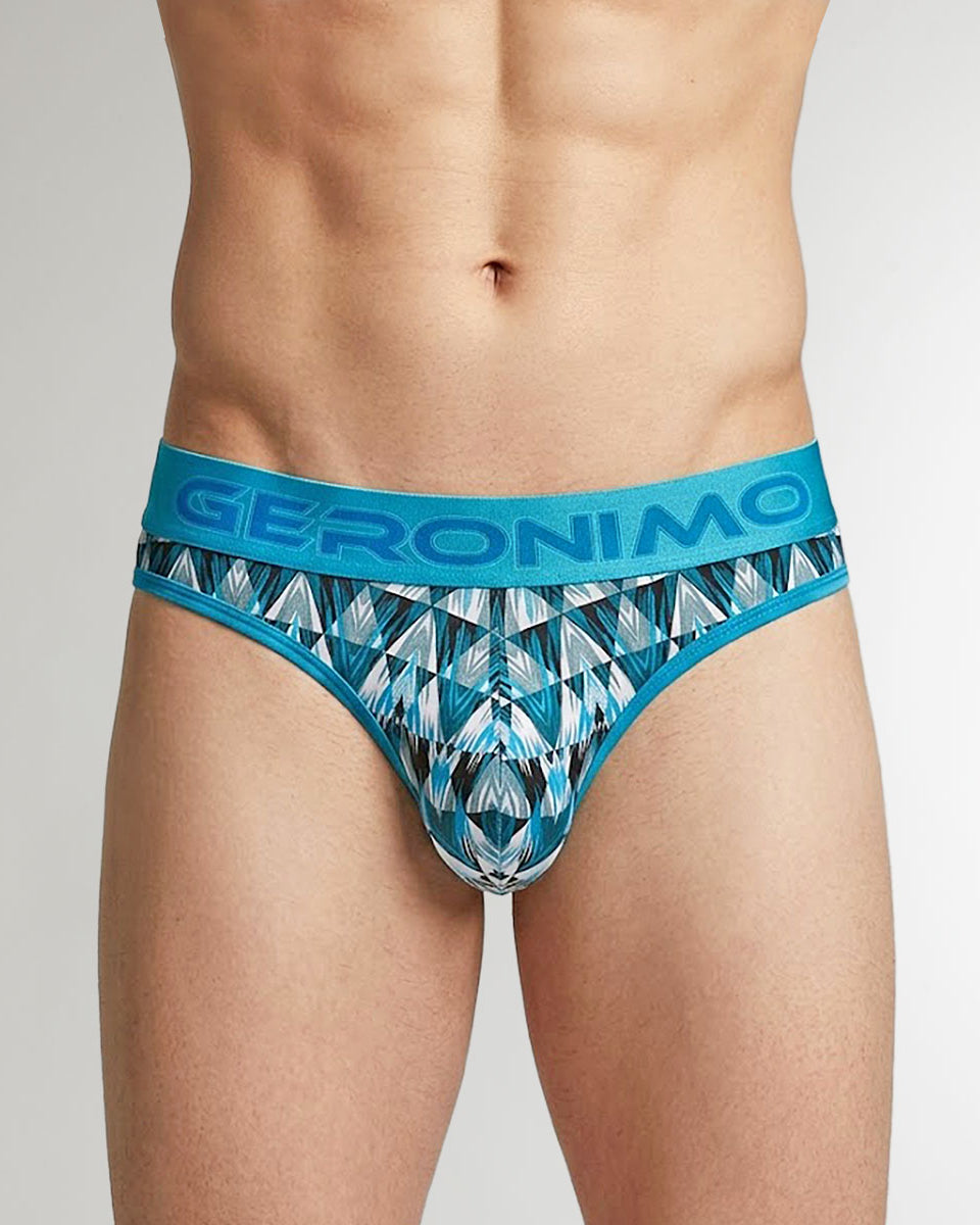 Geronimo Modern Mosaic Thong Turquoise - men's micro modal thong underwear, front view