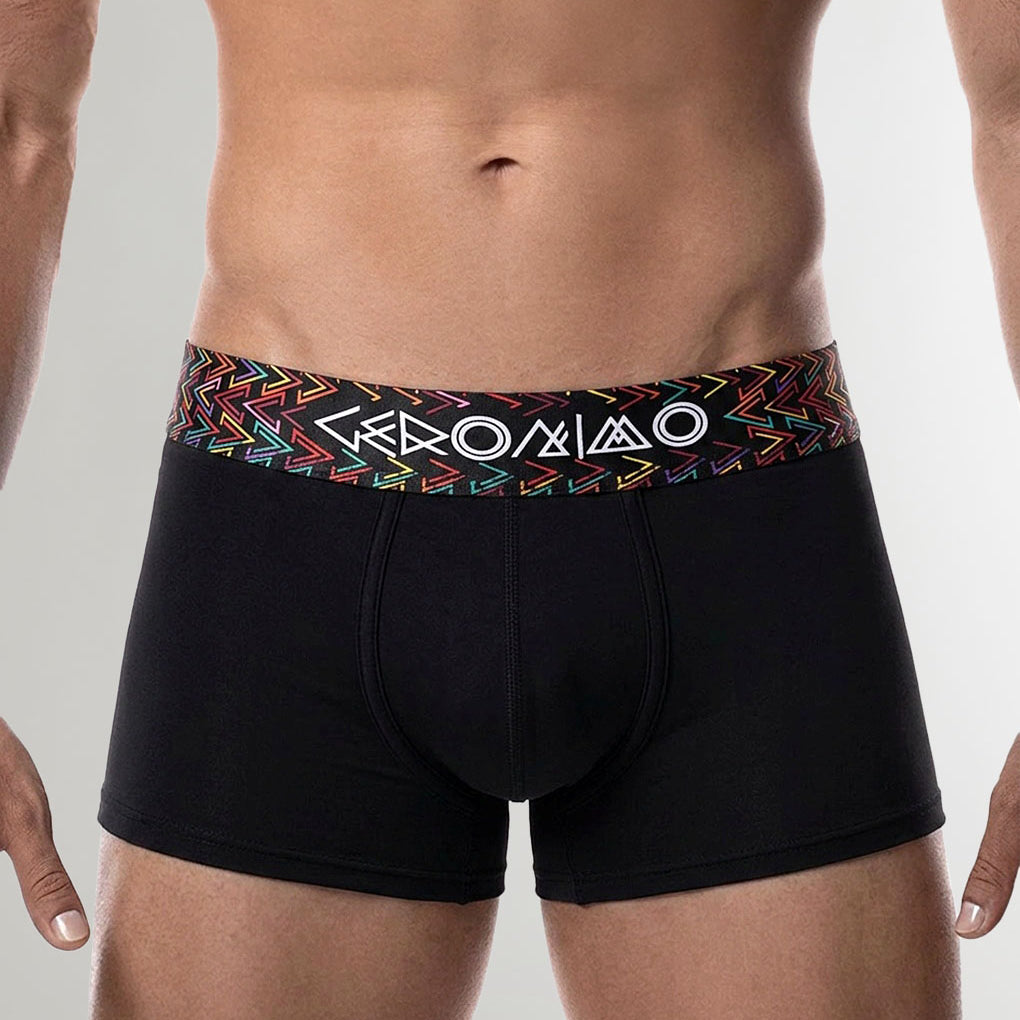 Geronimo Vibe Trunk Black - men's cotton modal trunk underwear, front view