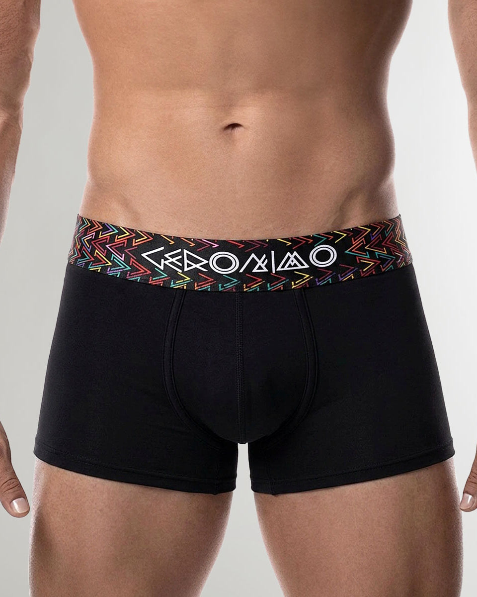 Geronimo Vibe Trunk Black - men's cotton modal trunk underwear, front view