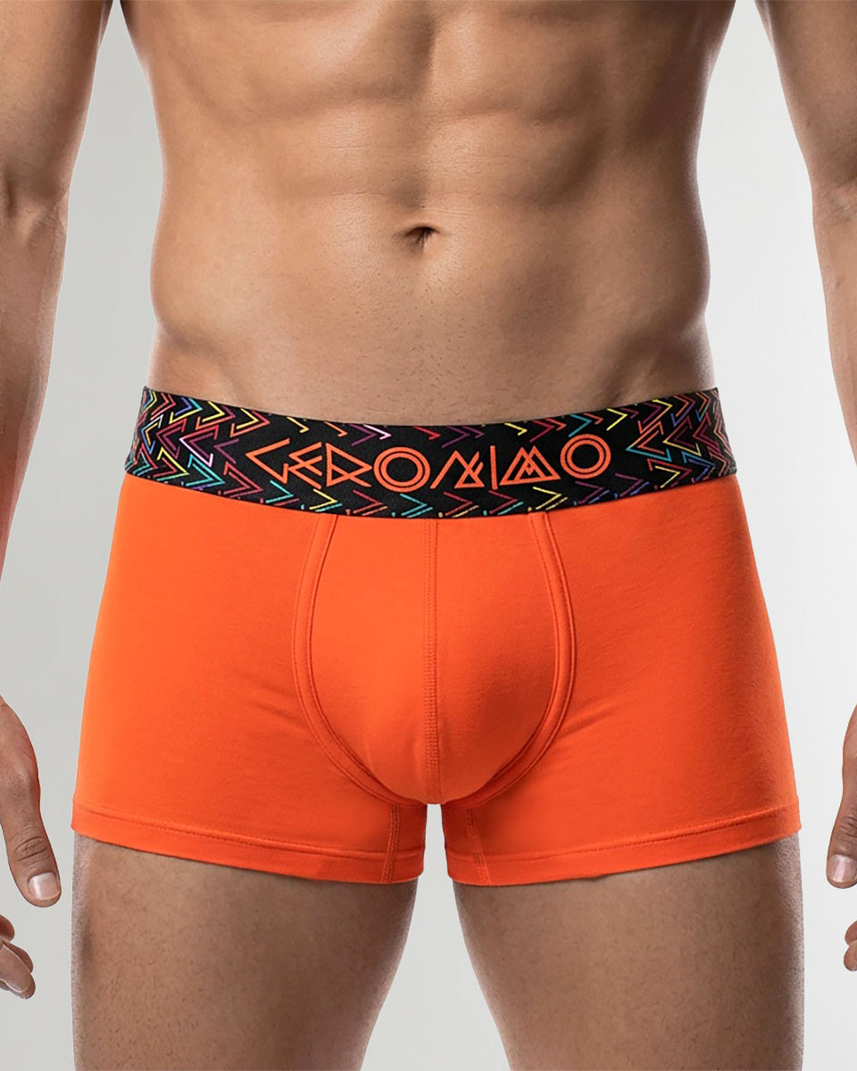 Geronimo Vibe Trunk Orange - men's cotton modal trunk underwear, front view