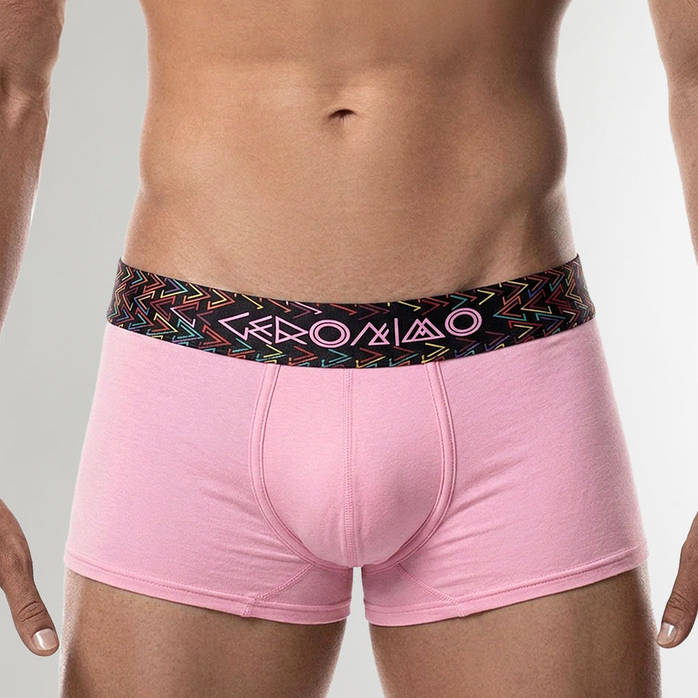 Geronimo Vibe Trunk Pink - men's cotton modal trunk underwear, front view