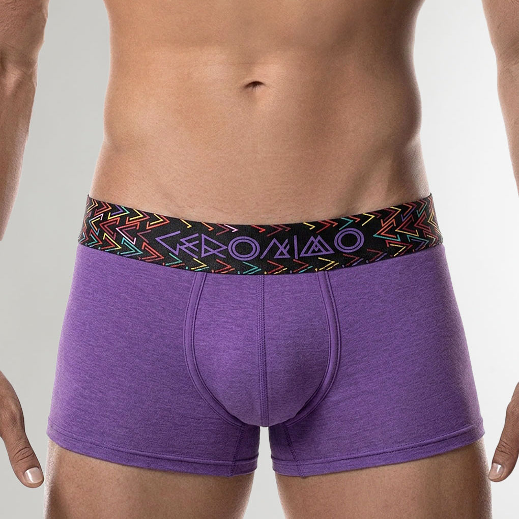 Geronimo Vibe Trunk Purple - men's cotton modal trunk underwear, front view