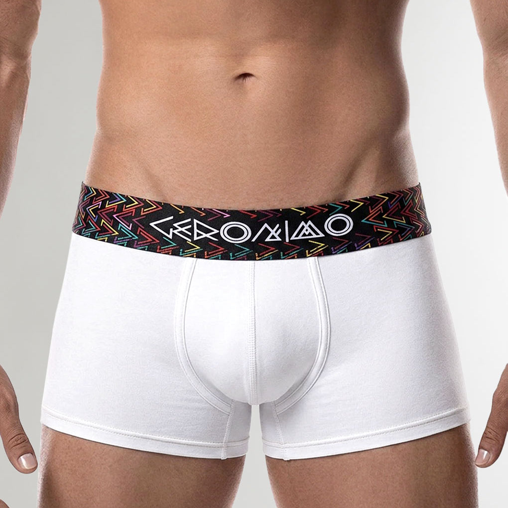 Geronimo Vibe Trunk White - men's cotton modal trunk underwear, front view