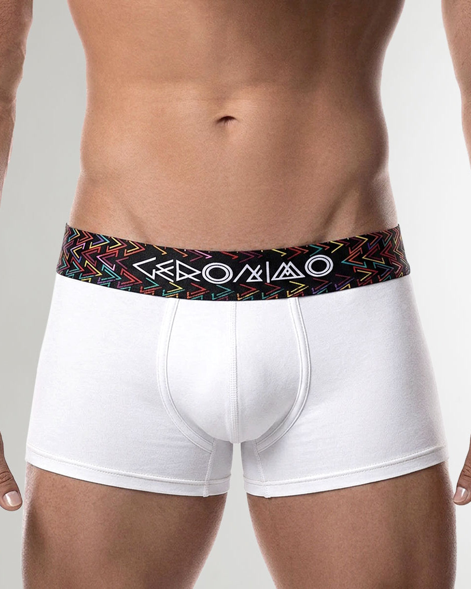 Geronimo Vibe Trunk White - men's cotton modal trunk underwear, front view
