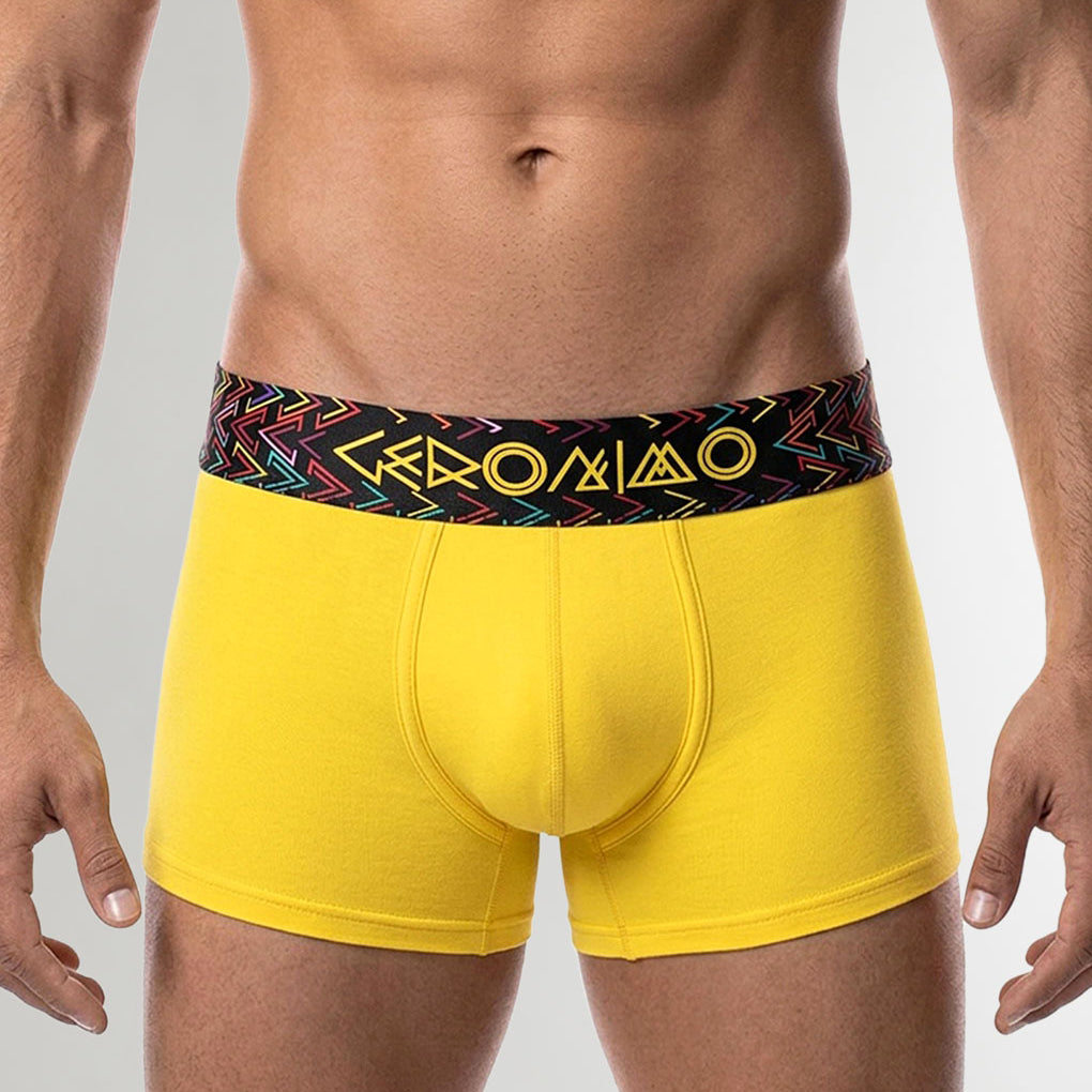 Geronimo Vibe Trunk Yellow - men's cotton modal trunk underwear, front view