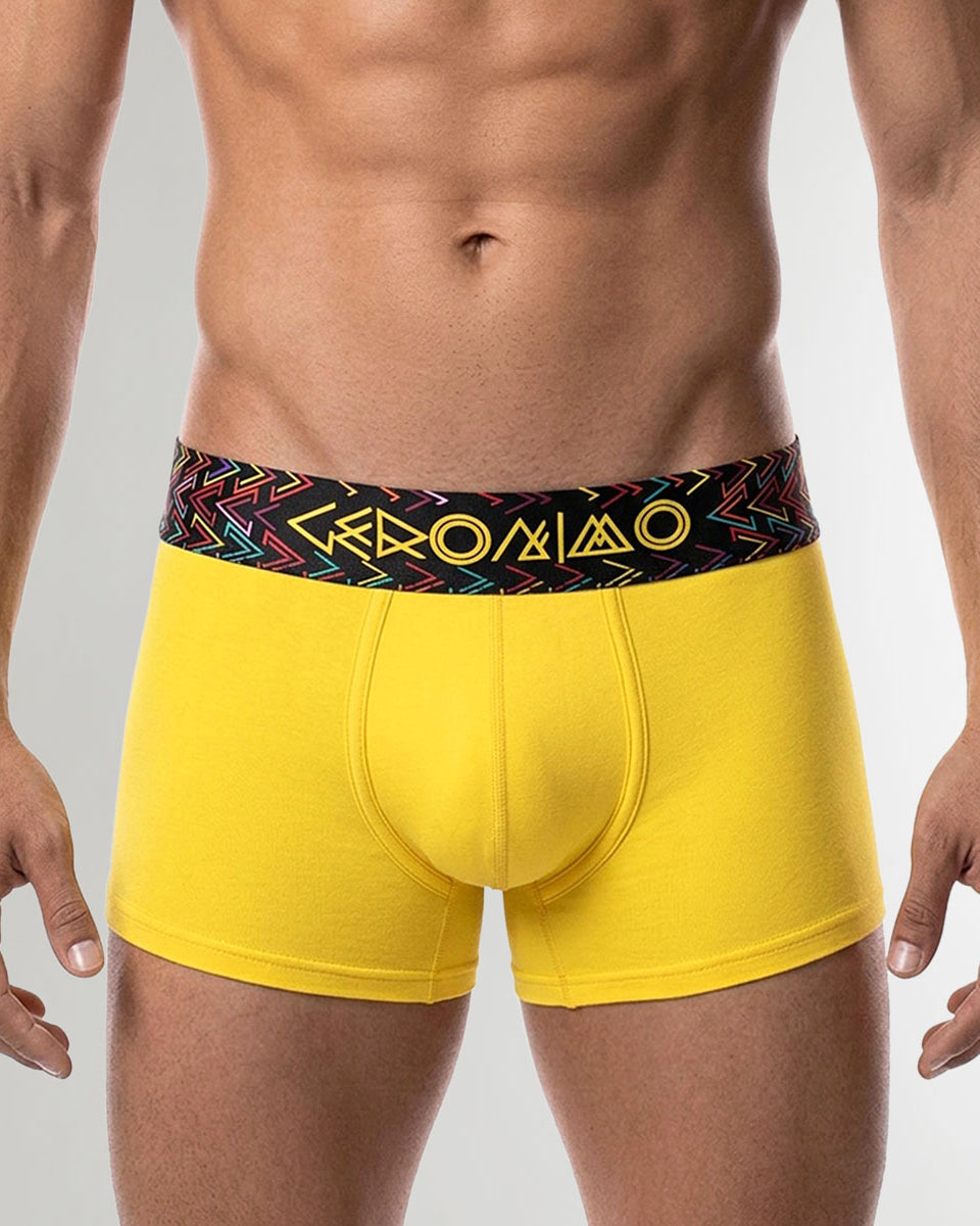 Geronimo Vibe Trunk Yellow - men's cotton modal trunk underwear, front view