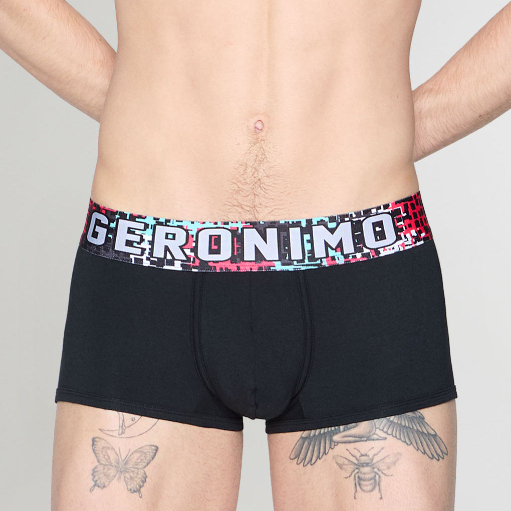 Geronimo Prism Trunk Black - men's cotton modal trunk underwear, front view