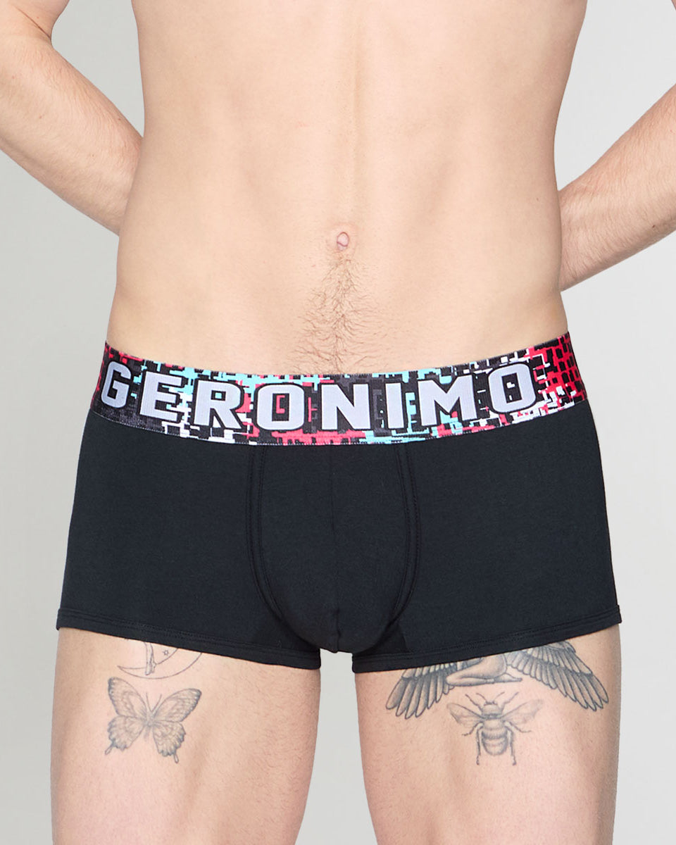Geronimo Prism Trunk Black - men's cotton modal trunk underwear, front view