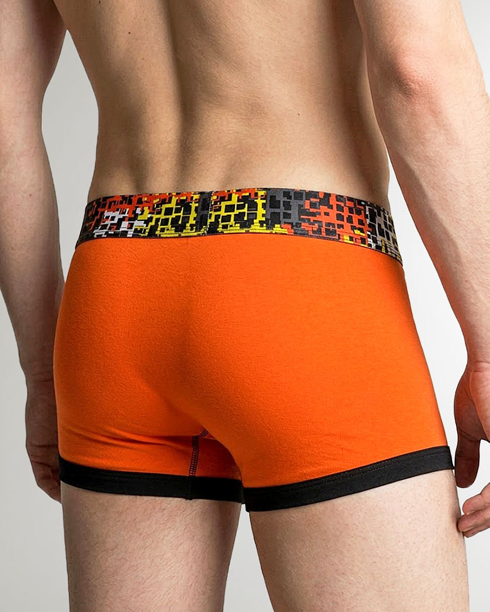 Geronimo Prism Trunk Orange - men's cotton modal trunk underwear, back view