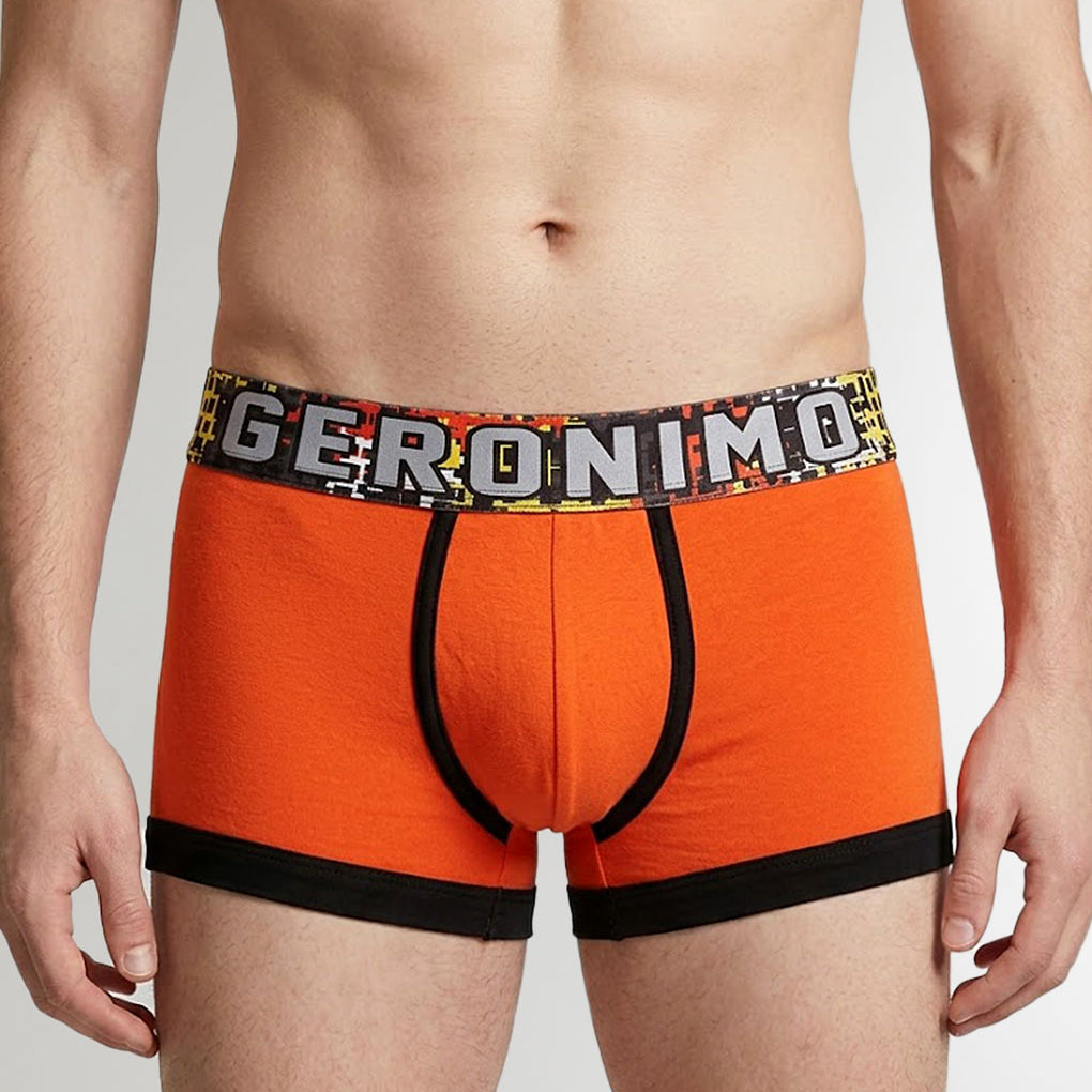 Geronimo Prism Trunk Orange - men's cotton modal trunk underwear, front view