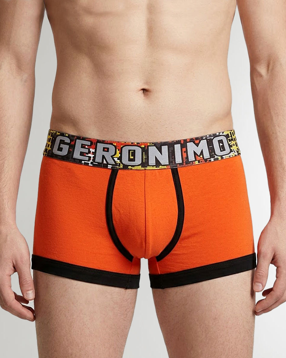 Geronimo Prism Trunk Orange - men's cotton modal trunk underwear, front view