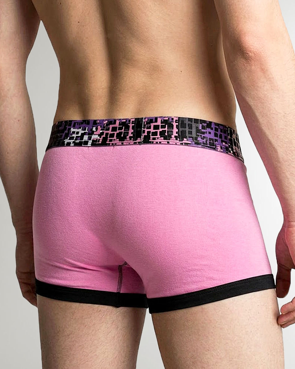 Geronimo Prism Trunk Pink - men's cotton modal trunk underwear, back view