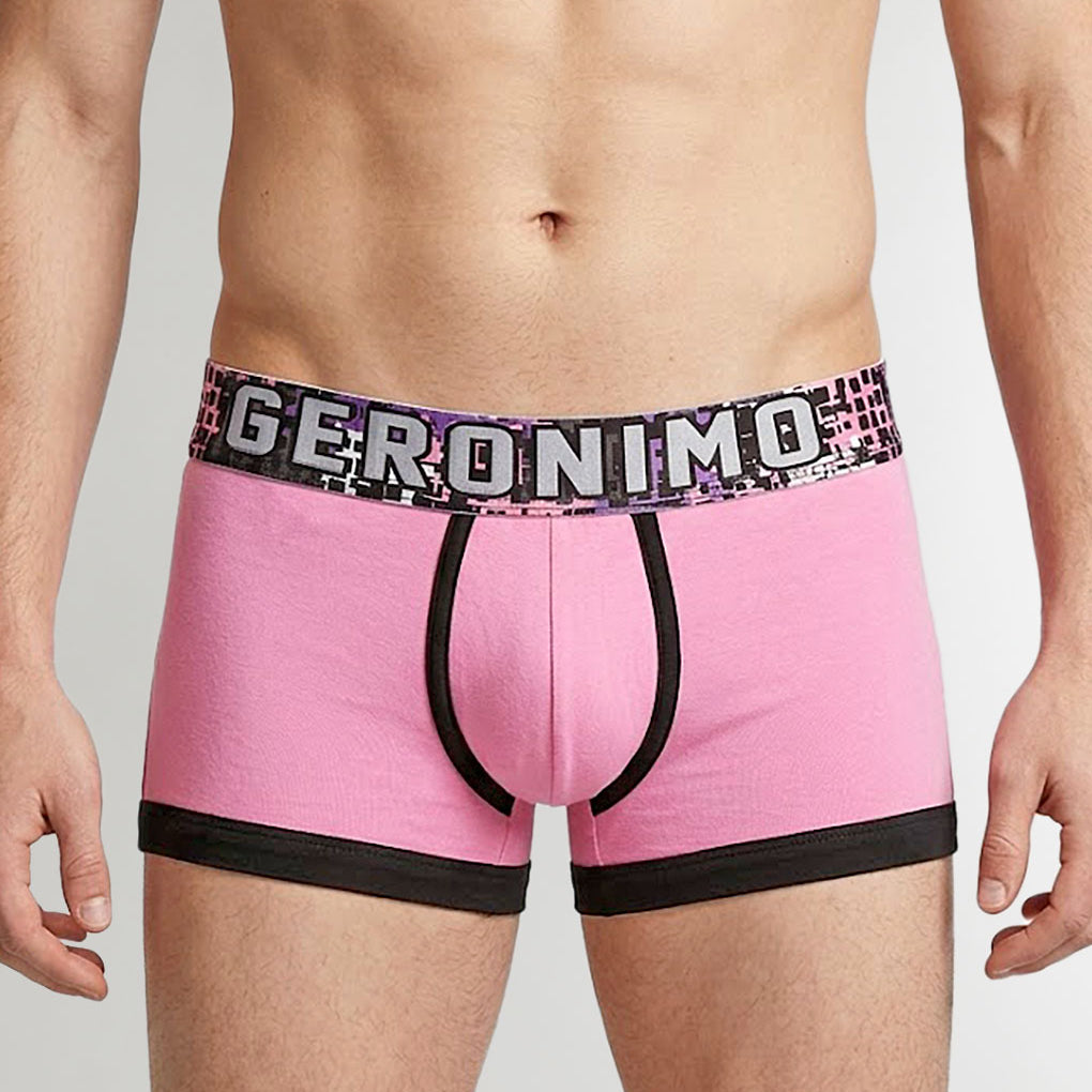 Geronimo Prism Trunk Pink - men's cotton modal trunk underwear, front view