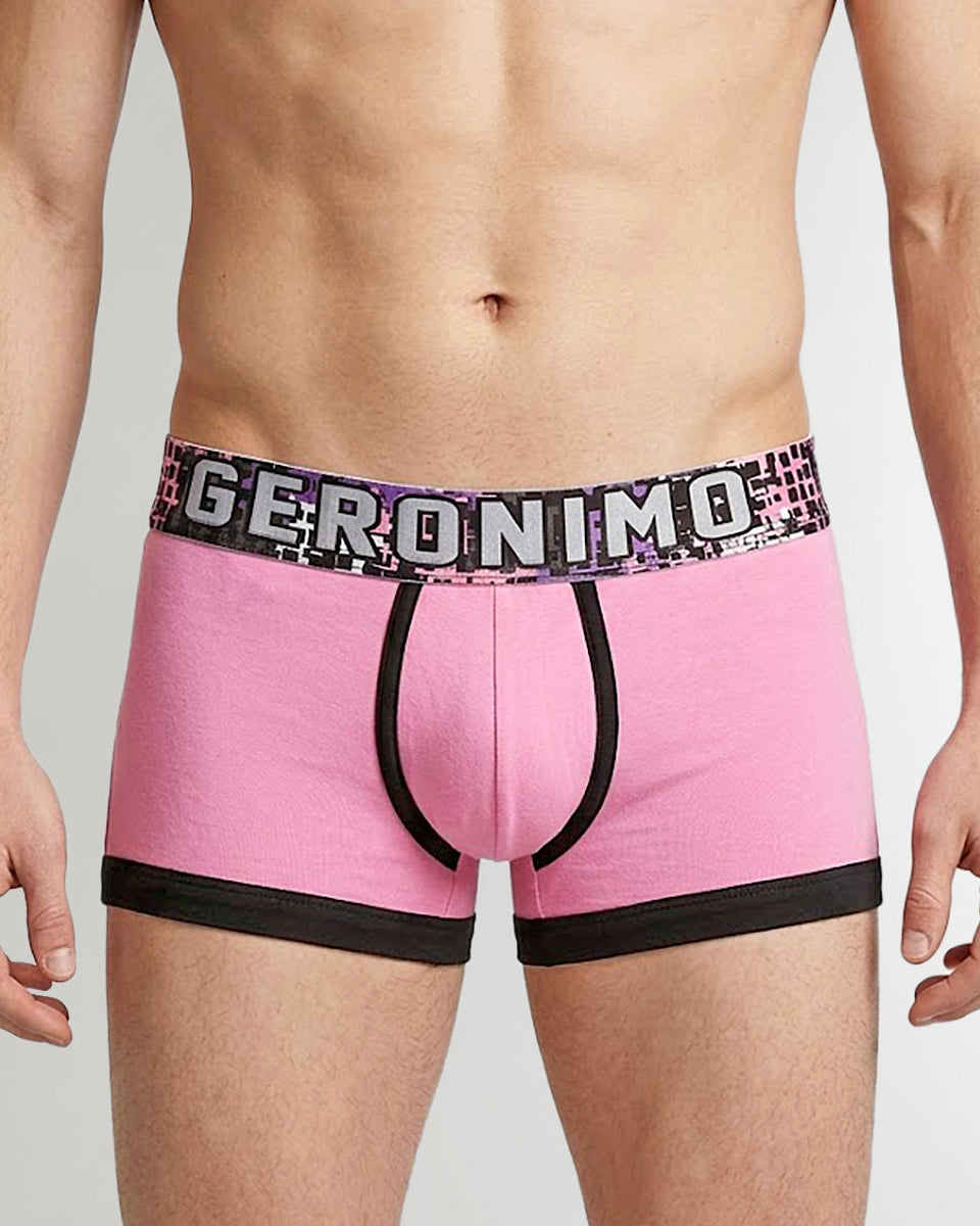 Geronimo Prism Trunk Pink - men's cotton modal trunk underwear, front view