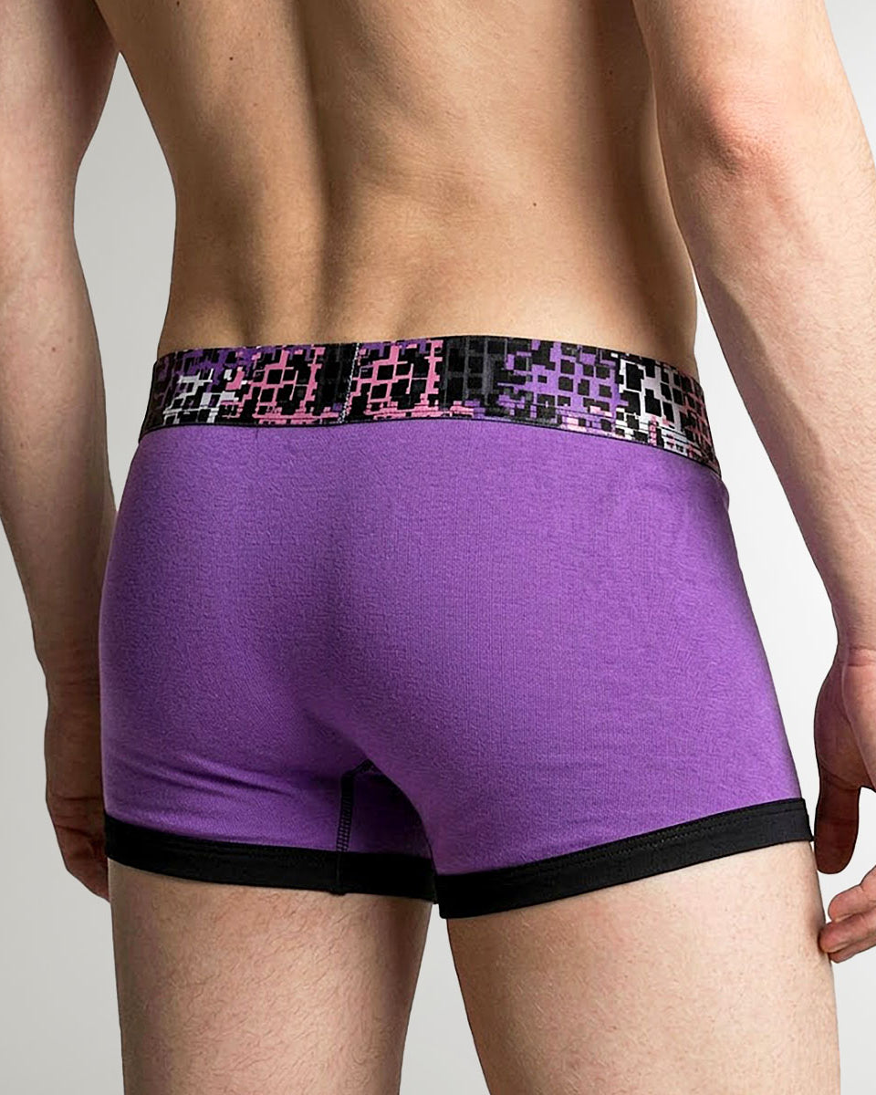 Geronimo Prism Trunk Purple - men's cotton modal trunk underwear, back view
