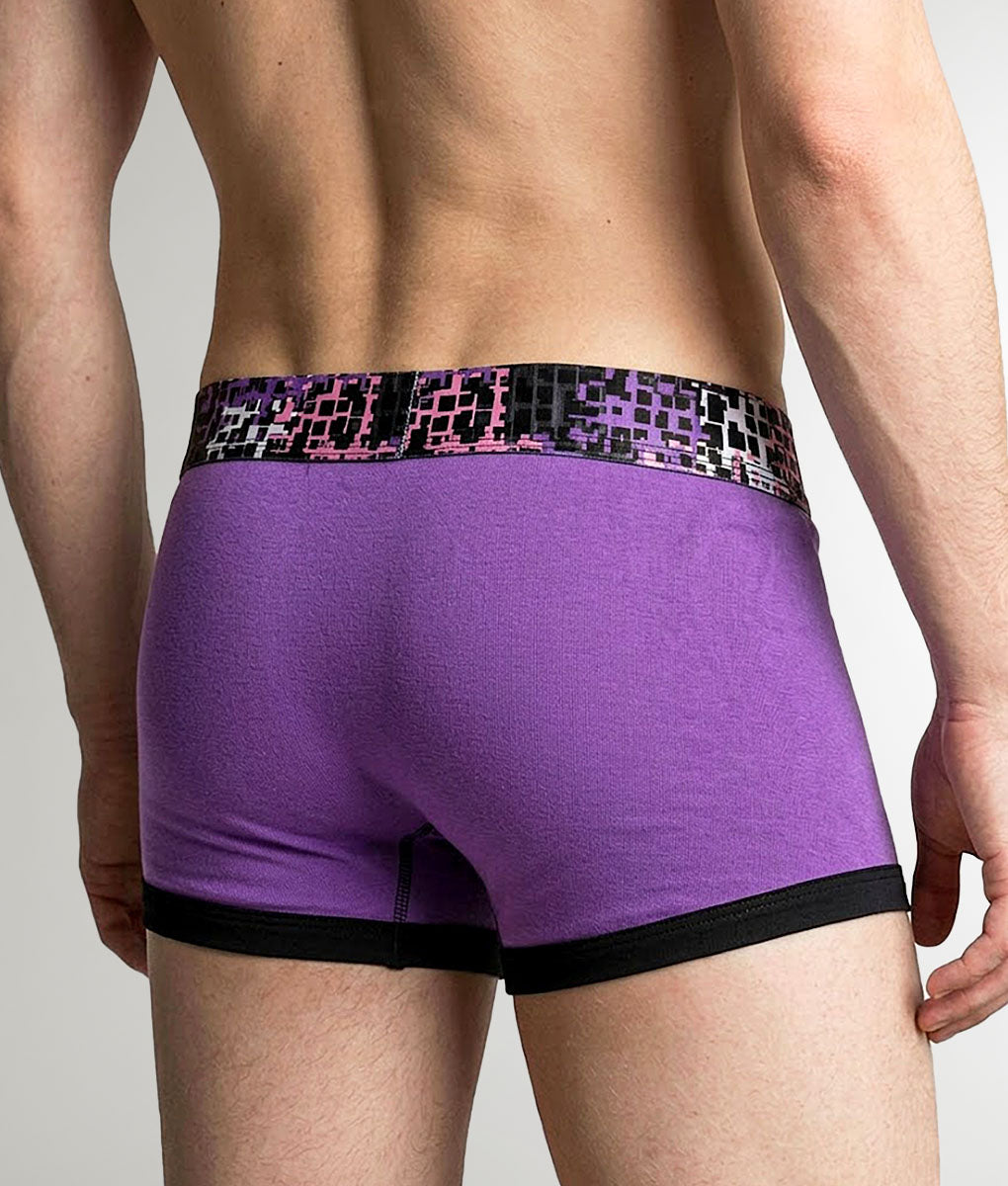 Geronimo Prism Trunk Purple - men's cotton modal trunk underwear, back view