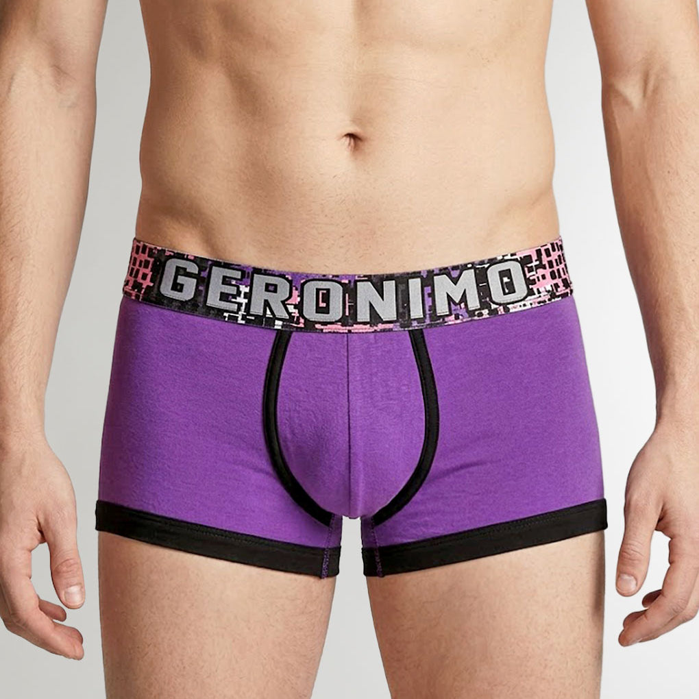Geronimo Prism Trunk Purple - men's cotton modal trunk underwear, front view