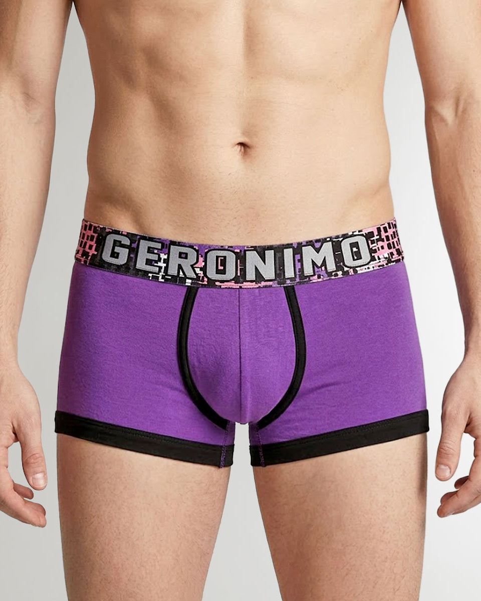 Geronimo Prism Trunk Purple - men's cotton modal trunk underwear, front view