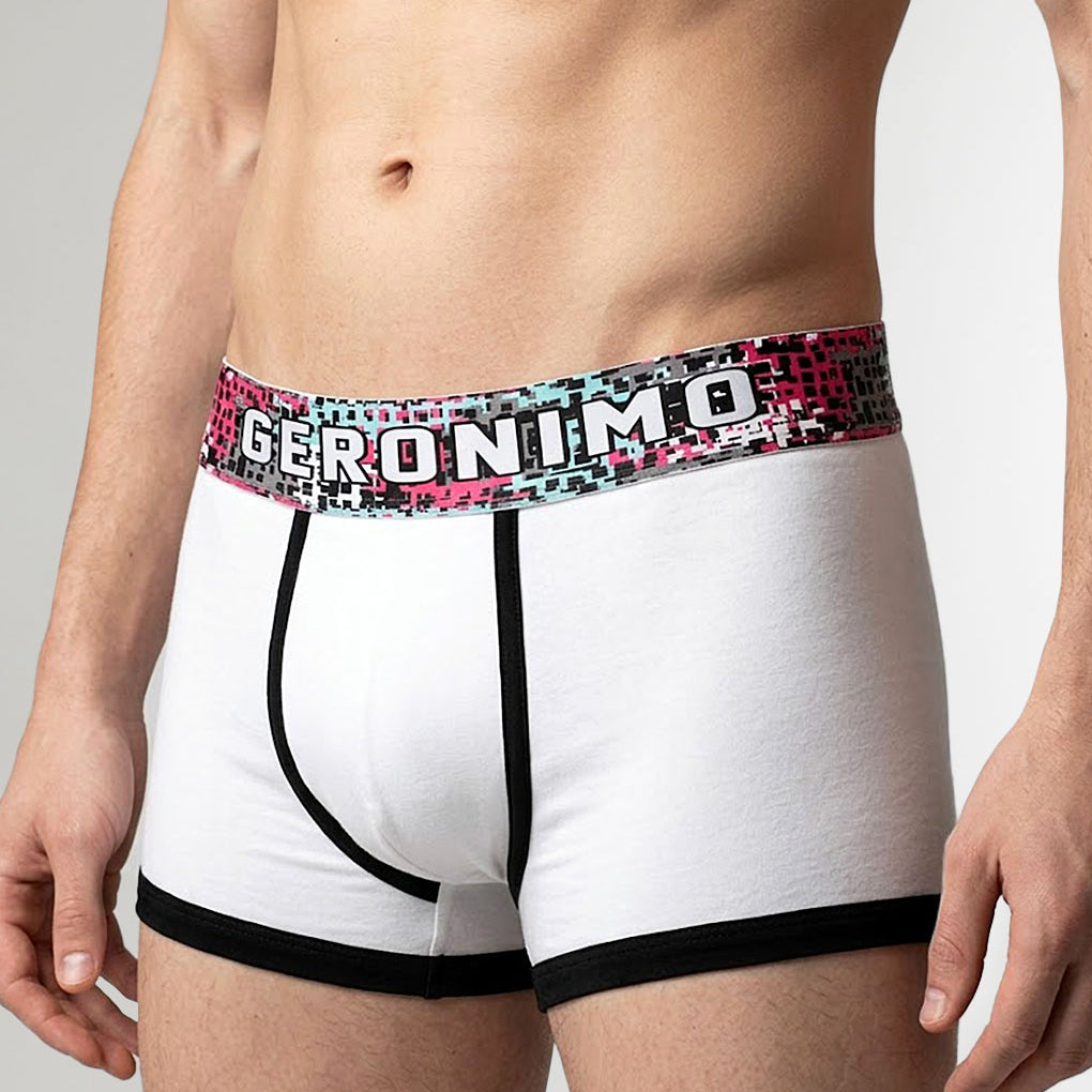 Geronimo Prism Trunk White - men's cotton modal trunk underwear, front view