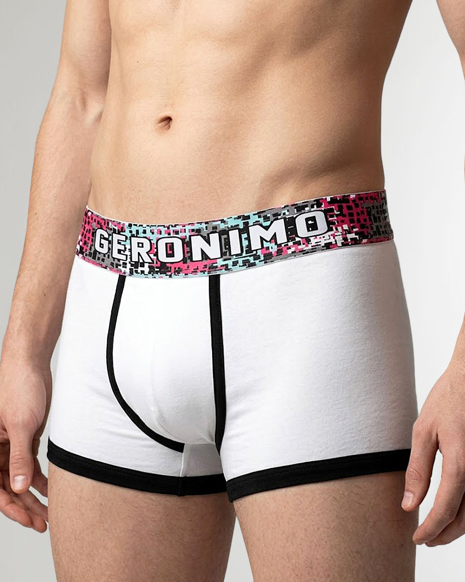 Geronimo Prism Trunk White - men's cotton modal trunk underwear, front view