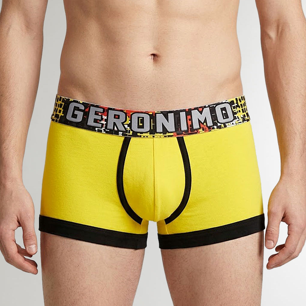 Geronimo Prism Trunk Yellow - men's cotton modal trunk underwear, front view