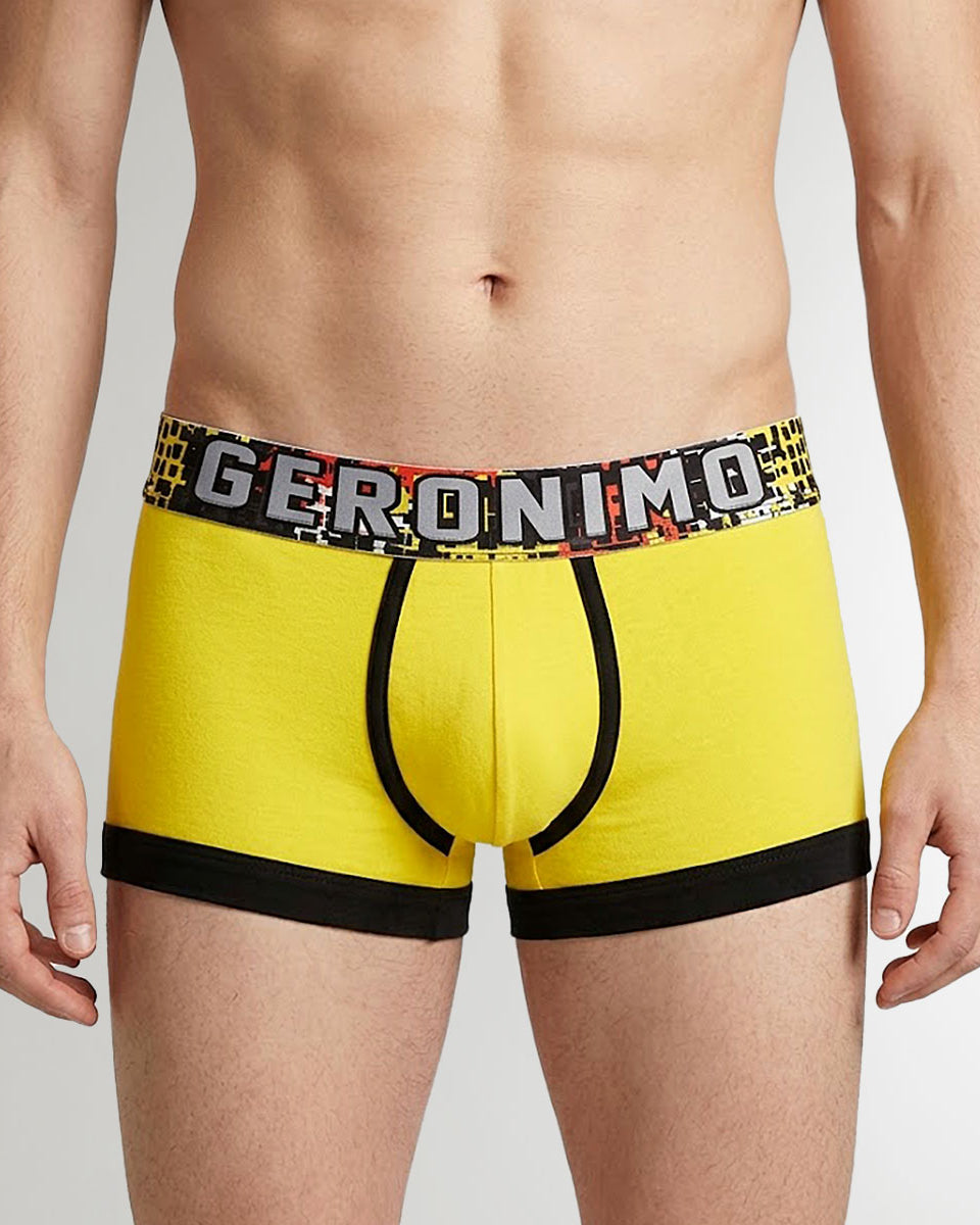 Geronimo Prism Trunk Yellow - men's cotton modal trunk underwear, front view