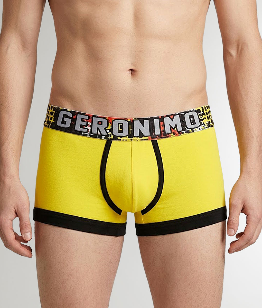 Geronimo Prism Trunk Yellow - men's cotton modal trunk underwear, front view