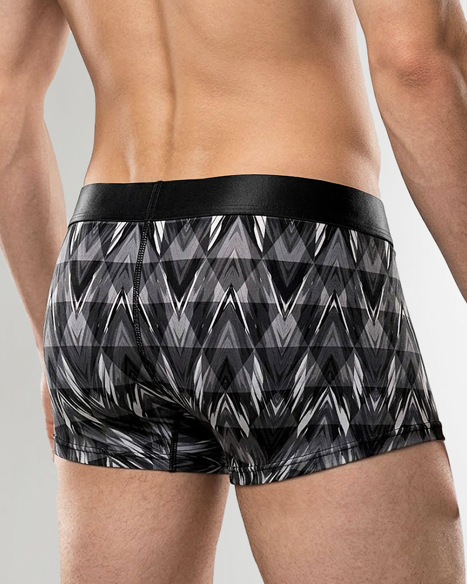 Geronimo Modern Mosaic Trunk Black - men's micro modal trunk underwear, back view