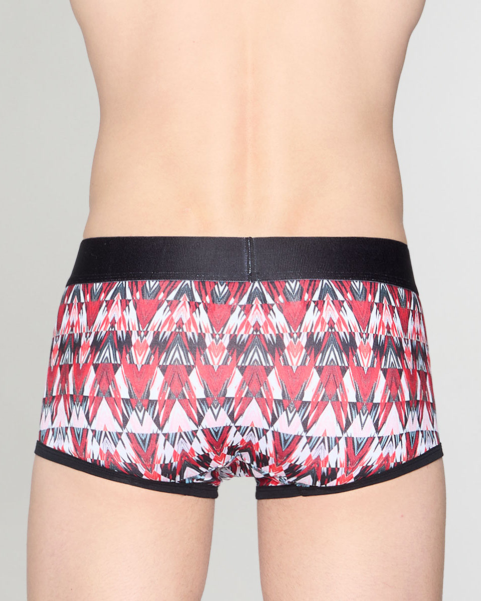 Geronimo Modern Mosaic Trunk Red - men's micro modal trunk underwear, back view