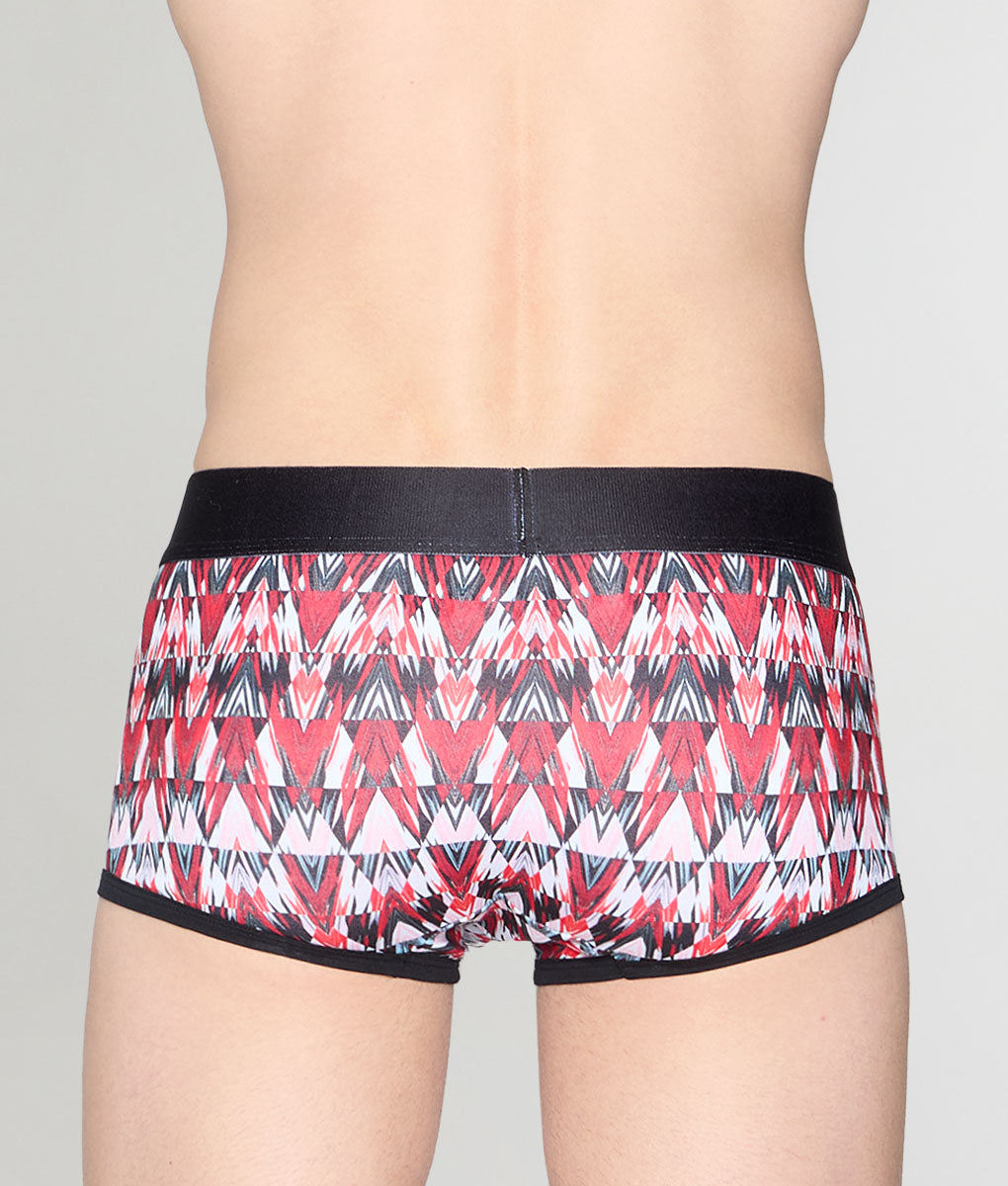Geronimo Modern Mosaic Trunk Red - men's micro modal trunk underwear, back view