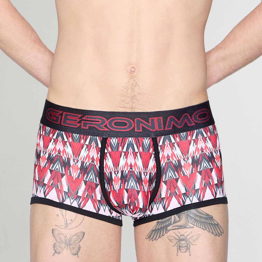 Geronimo Modern Mosaic Trunk Red - men's micro modal trunk underwear, front view