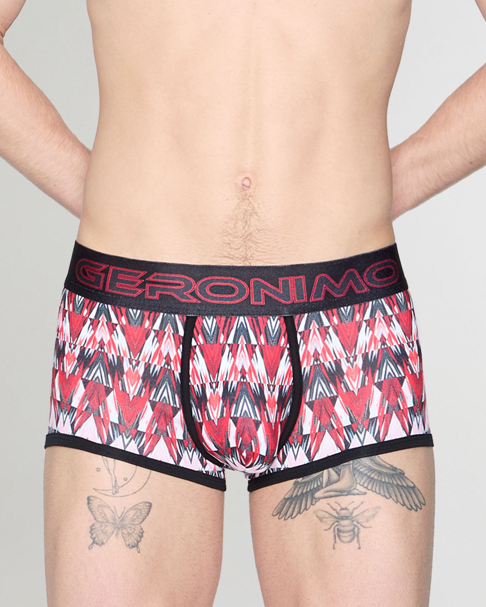 Geronimo Modern Mosaic Trunk Red - men's micro modal trunk underwear, front view