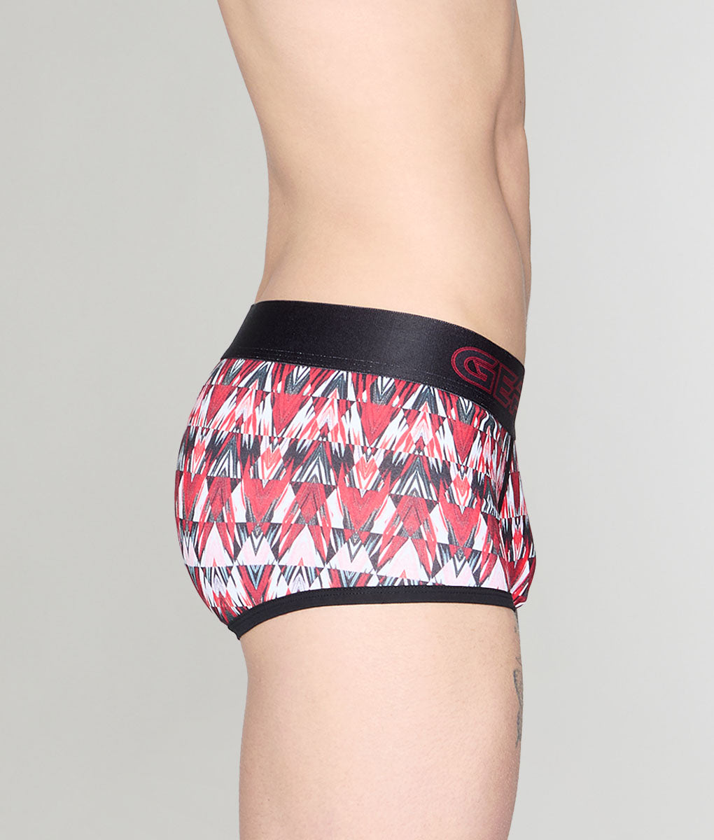 Geronimo Modern Mosaic Trunk Red - men's micro modal trunk underwear, side view