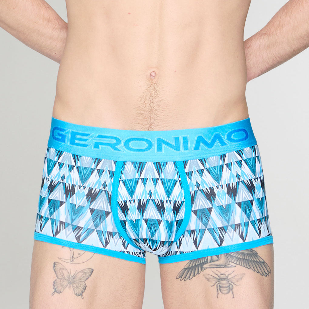 Geronimo Modern Mosaic Trunk Turquoise - men's micro modal trunk underwear, front view