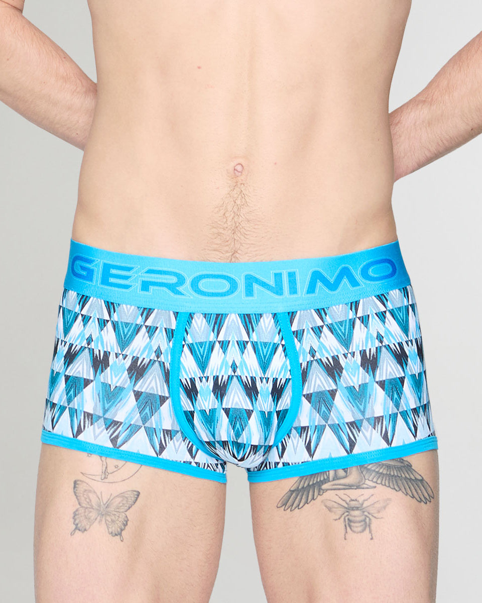 Geronimo Modern Mosaic Trunk Turquoise - men's micro modal trunk underwear, front view