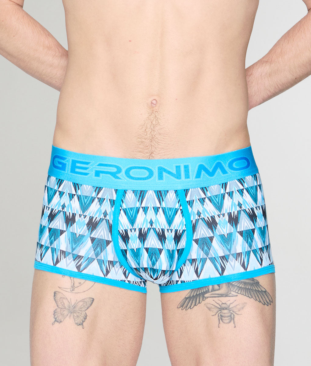 Geronimo Modern Mosaic Trunk Turquoise - men's micro modal trunk underwear, front view