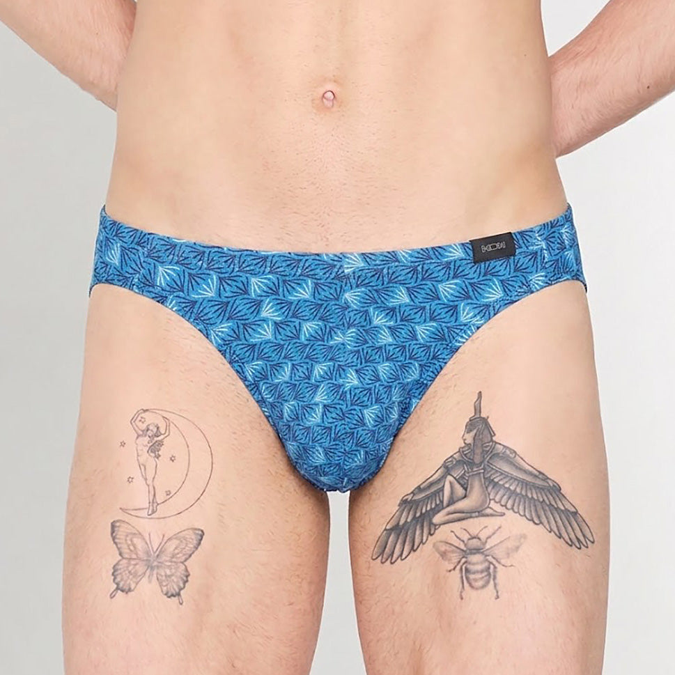 HOM Beach Comber Comfort Micro Brief Blue Print - men's stretch cotton brief with Hamptons print, front view