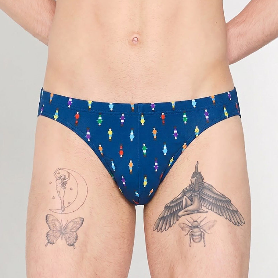 HOM Calcio Swim Micro Brief Navy Print - men's graphic-print micro swim brief, front view