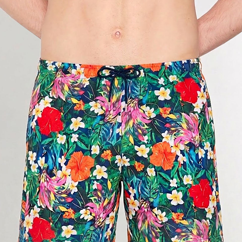 HOM Peacock Beach Boxer Multico Print - men's board shorts front view