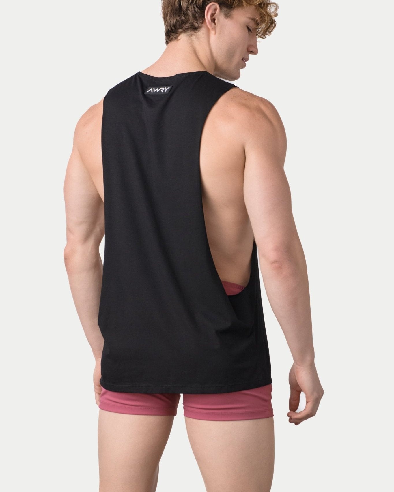 Awry Impact Tank Black — close-up of organic cotton-modal fabric texture and drape