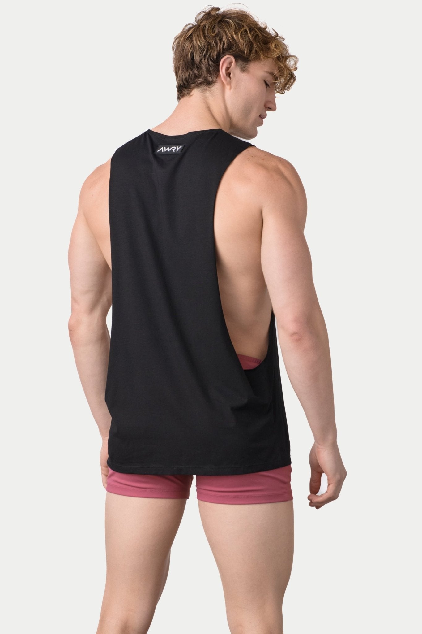 Awry Impact Tank Black — close-up of organic cotton-modal fabric texture and drape