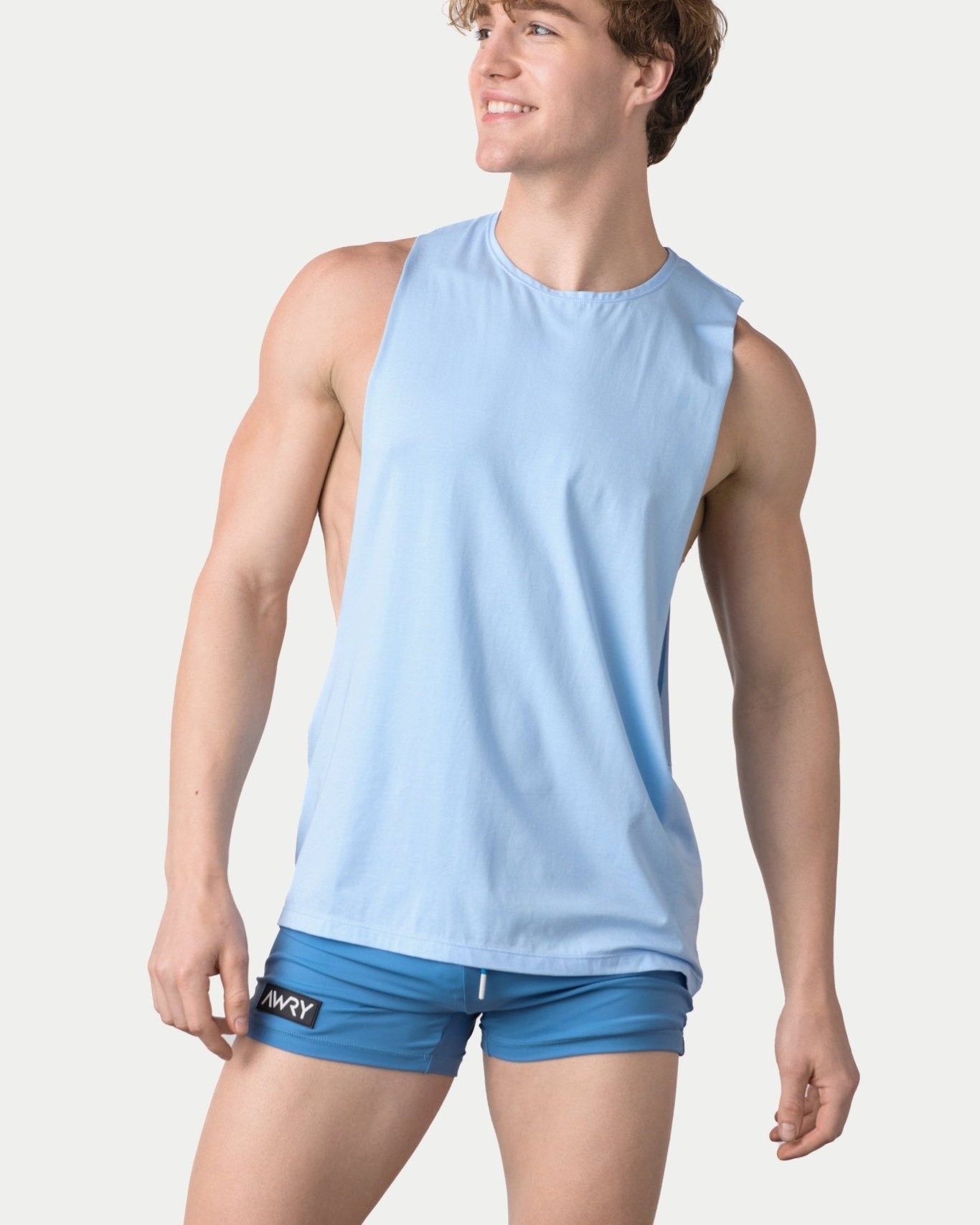 Awry Impact Tank Frost — men's cotton-modal activewear tank with deep side cutouts, front view
