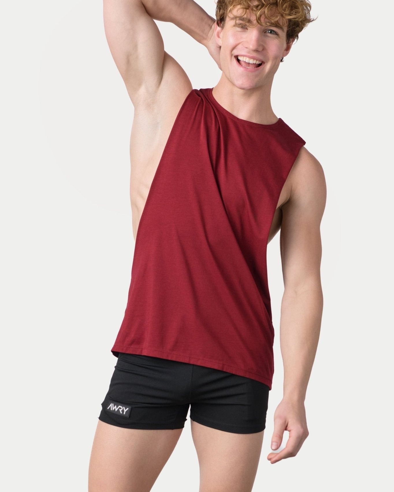 Awry Impact Tank Maroon — close-up of organic cotton-modal fabric texture and drape