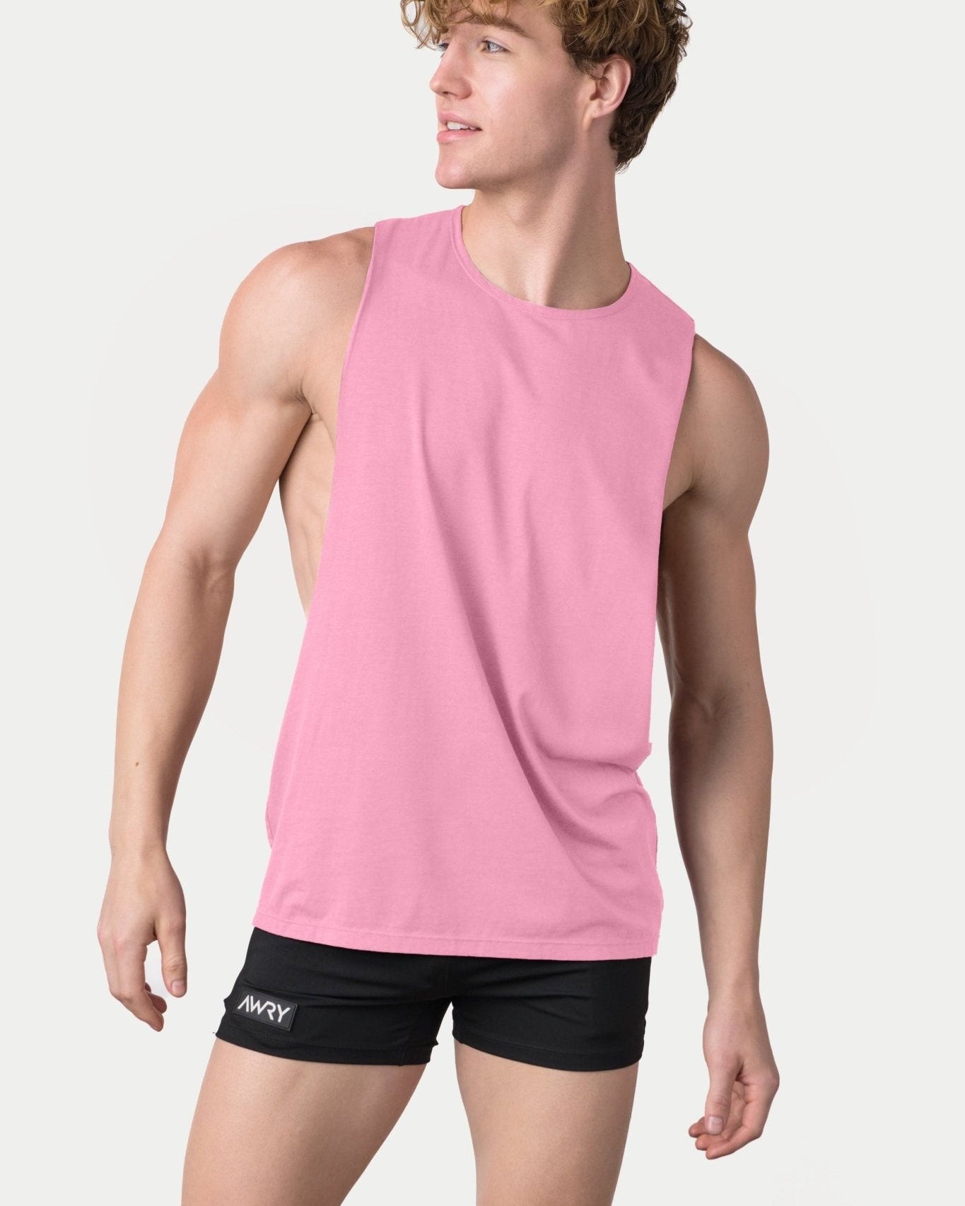 Awry Impact Tank Pink — close-up of organic cotton-modal fabric texture and drape
