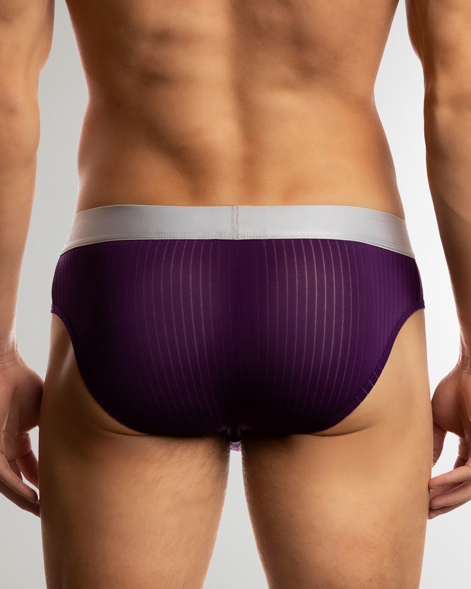 Jack Adams Air Army Wide Ribbed Modal Brief Imperial Purple - men's ribbed modal brief full back view, elastic waistband