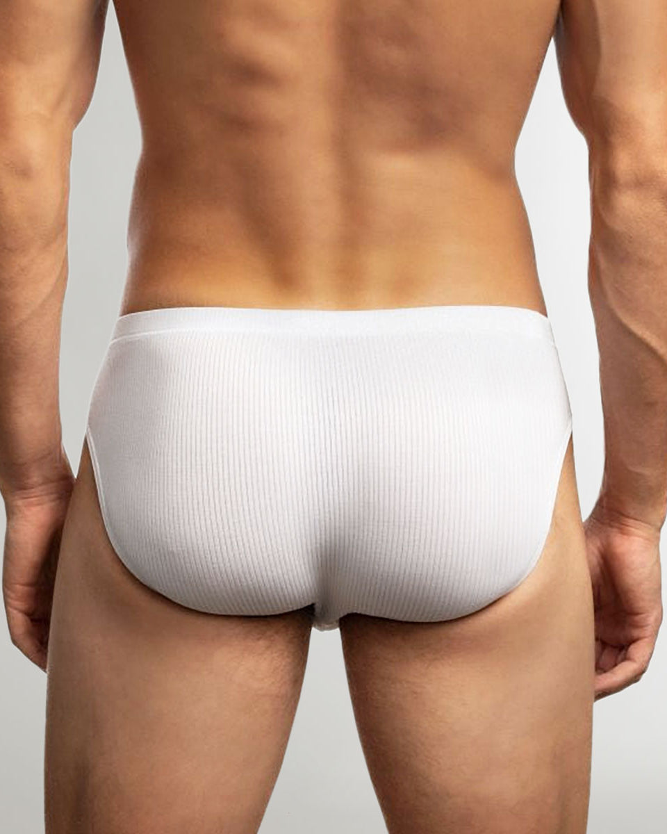 Jack Adams Barely There Modal Bikini Brief White - men's bikini brief elastic waistband full back view