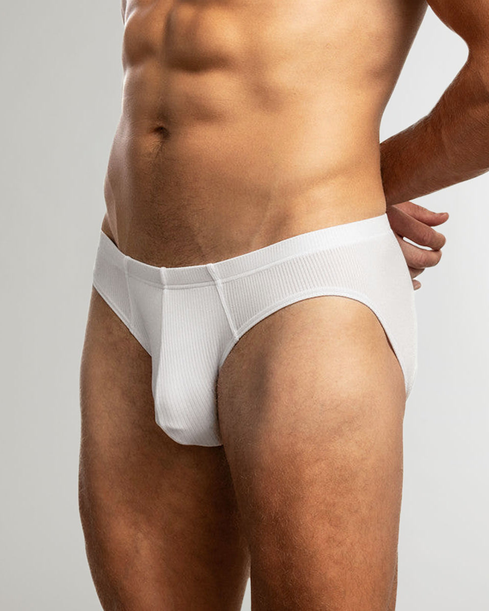 Jack Adams Barely There Modal Bikini Brief White - men's bikini brief contoured pouch low rise cut, profile view