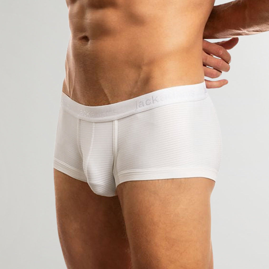 Jack Adams Encore Shorty Trunk White - men's sheer trunk underwear minimal waistband sculpted fit, front view