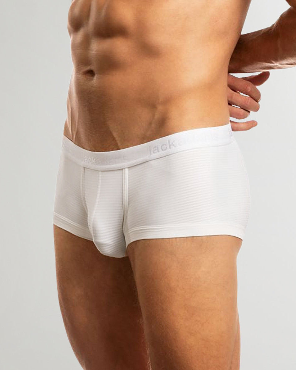 Jack Adams Encore Shorty Trunk White - men's sheer trunk underwear minimal waistband sculpted fit, front view